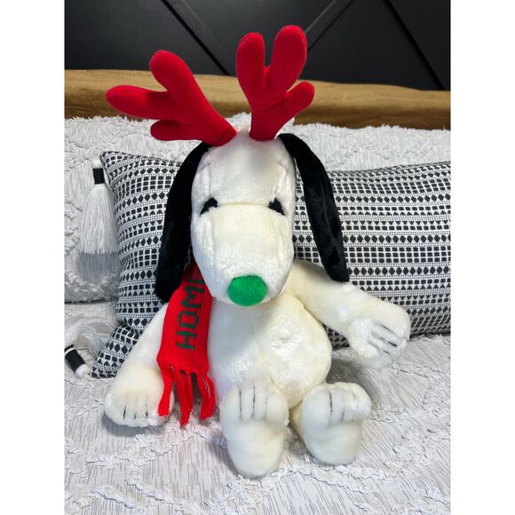 Vtg Plush Christmas Snoopy Reindeer W/Red Scarf/Antlers Mall of America Knotts